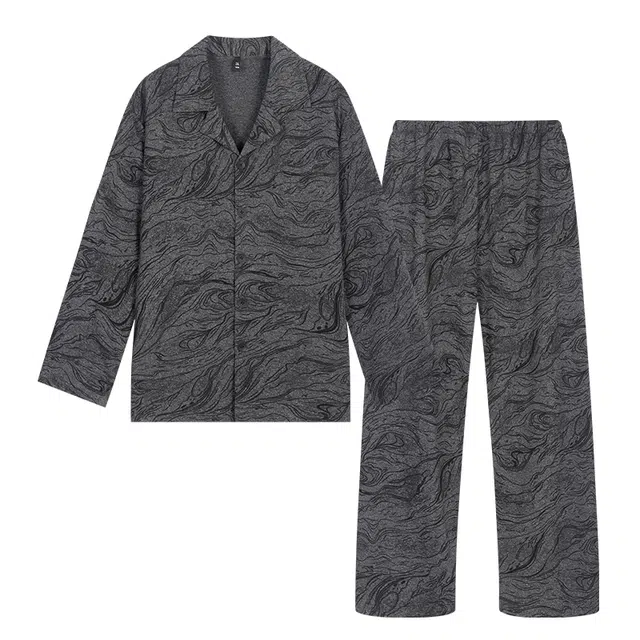 宫蝶 爽肤棉长袖开衫家居服宽松休闲大码可外穿复古风睡衣套装 男款