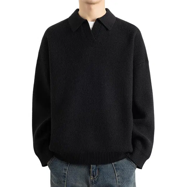 单爵 翻领上衣秋冬慵懒风高级感长袖针织衫 男女同款