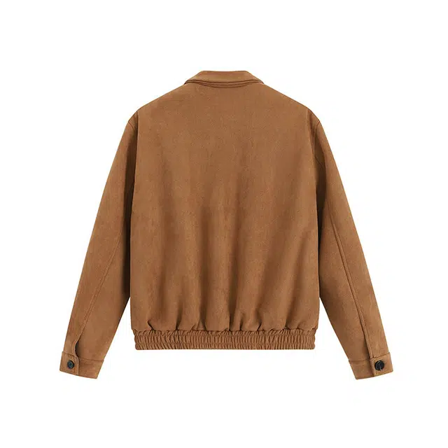 零氏 美式高街简约纯色基础款休闲运动麂皮绒飞行员高级感日常翻领长袖短款外套夹克 男女同款