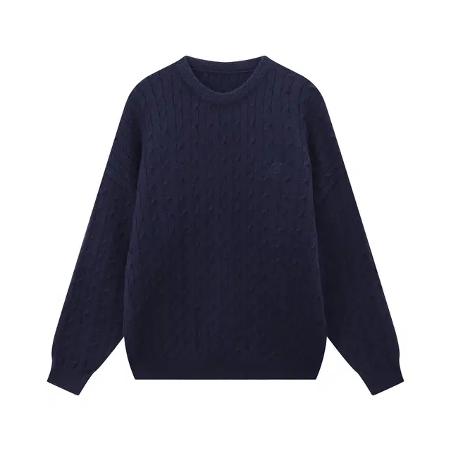 江南先生 纯色立体纹理舒适亲肤圆领绞花慵懒感宽松保暖针织毛衣 男女同款