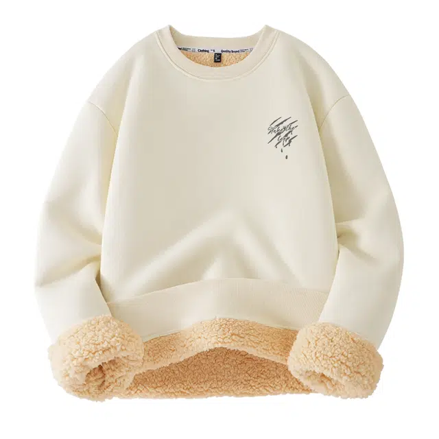 棉致 爪痕基础时尚通勤舒适简约套头内穿外搭美式羊羔绒百搭重磅秋冬御寒高级感微落肩圆领卫衣 男女同款