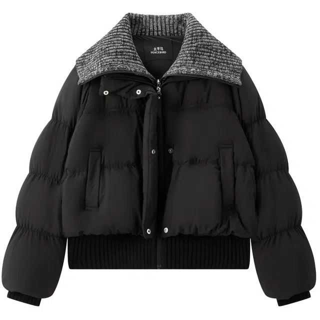 太平鸟 宽松假两件拼接白鸭绒保暖加厚外套羽绒服 女款