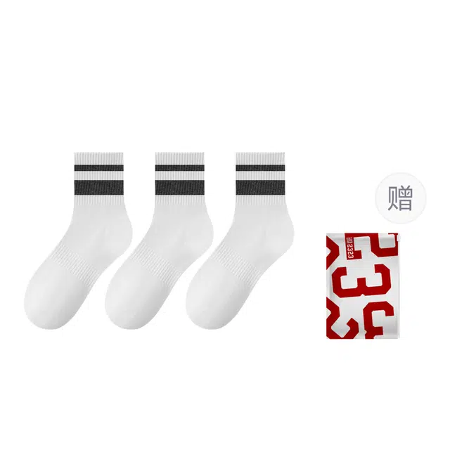 二三二三 时尚透气百搭休闲袜个性条纹防滑防臭青春少年感运动袜日常通勤跑步健身骑行滑雪袜中筒袜 男款