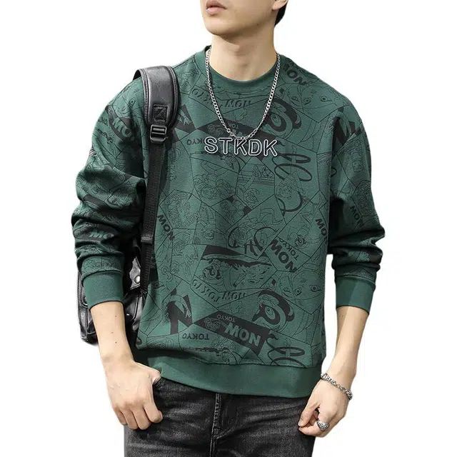 前进牛 美式复古潮流高街潮牌满印字母重磅圆领休闲户外百搭宽松卫衣 男款