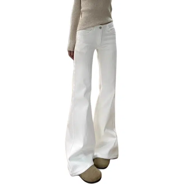 小卷要加油 微喇裤高腰宽松不贴腿简约舒适牛仔裤 女款