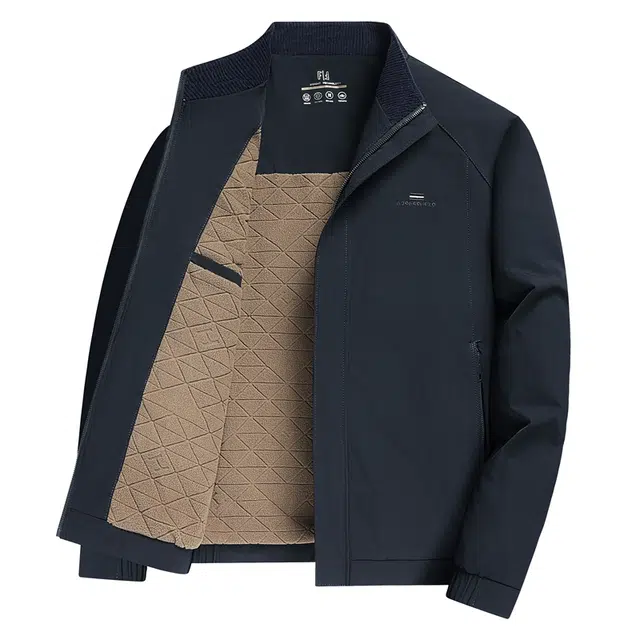 卡丹狄诺 爸爸装加绒加厚保暖立领外套上衣冬装茄克衫中老年纯色防风户外休闲收口袖夹克 男款