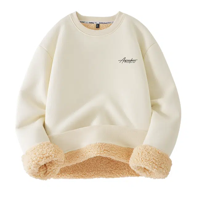 棉致 字母基础时尚通勤舒适简约套头内穿外搭美式羊羔绒百搭重磅秋冬御寒高级感微落肩圆领卫衣 男女同款