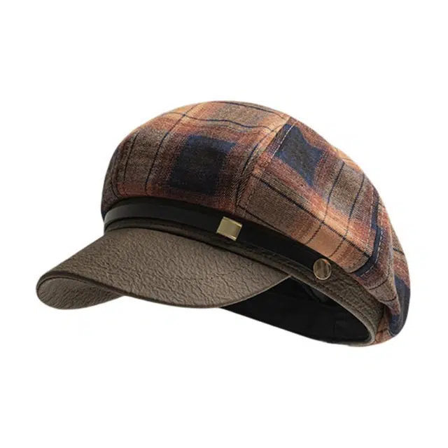 艾佳微 小香风格子纹鸭舌八角帽英伦风画家帽秋冬文艺报童帽子 棉 贝雷帽 男女同款情侣款