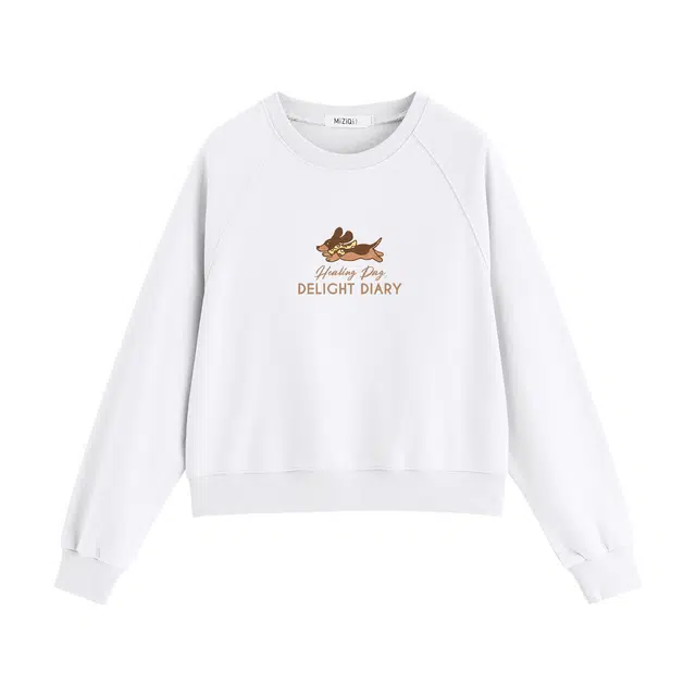 米子旗 圆领印花小个子时尚洋气无帽套头宽松长袖卫衣 女款