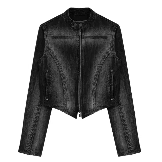TREEMINGBIRD V-Shape Denim Biker Jacket