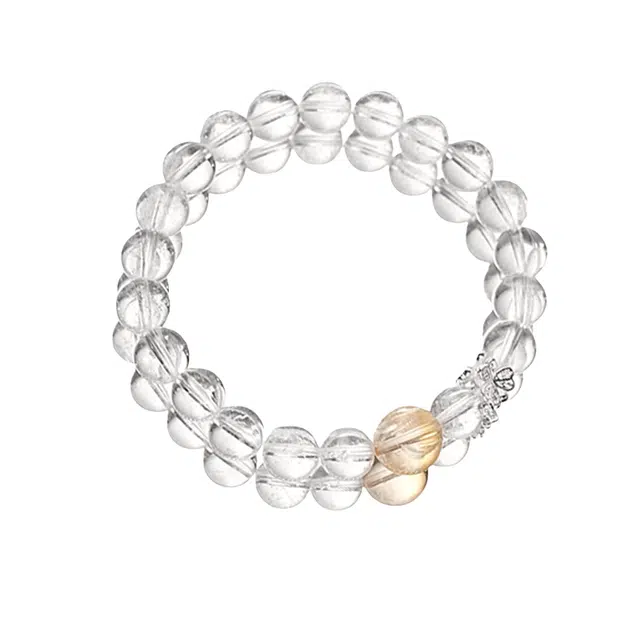 仙园韵 新中式净化心灵静气凝神水逆退散转运珠能量磁场白阿赛晶石招财转运珠串合金配件饰品#好运 白水晶 手串 男女同款情侣款