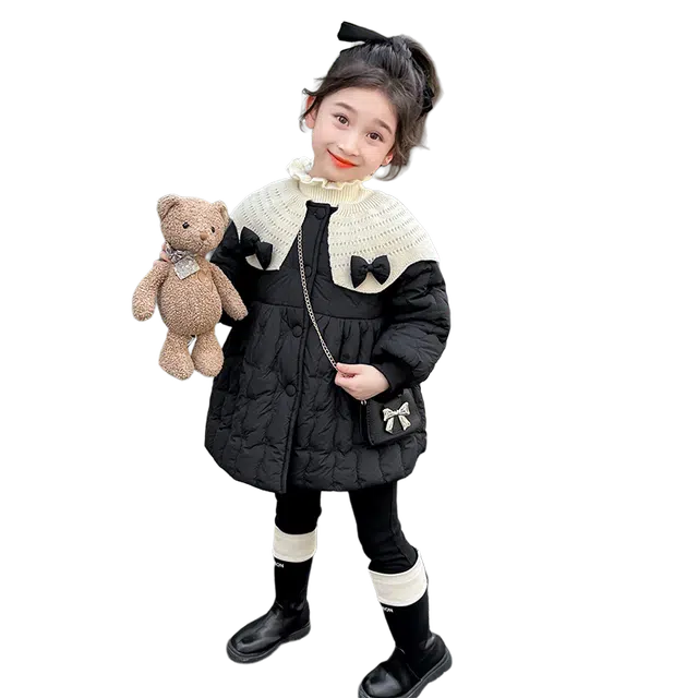 帕兰朵棉衣 女童蝴蝶结加绒棉服冬款儿童韩版外套女宝宝保暖 中小童
