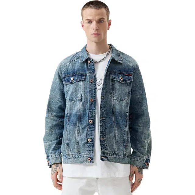 逆腾 美式复古工装宽松翻领牛仔外套 男女同款