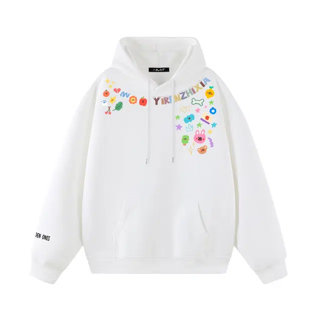 一人之下 美式高街卡通肩膀涂鸦画画印花图案休闲宽松舒适百搭精选个性高级户外运动日常通勤潮流时尚长袖连帽卫衣 男女同款
