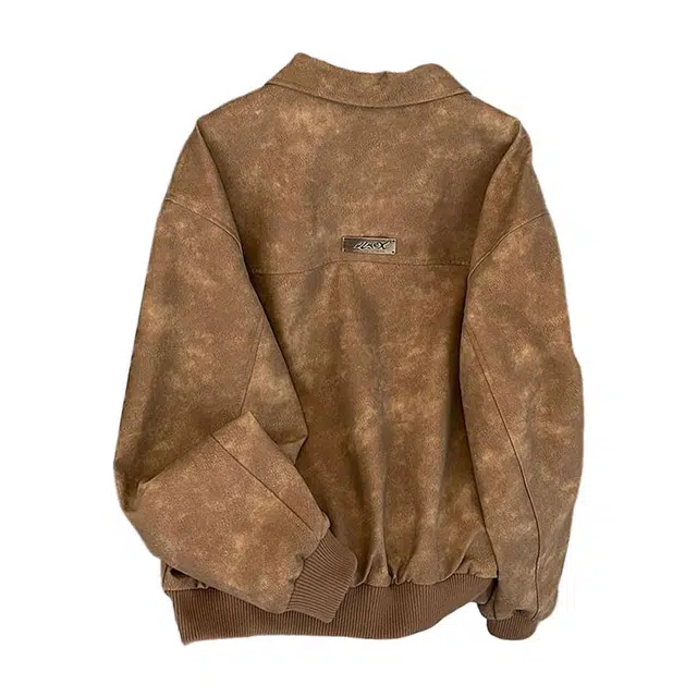 木林森 美式复古高街潮牌麂皮绒翻领外套男美拉德高级感休闲简约情侣夹克皮衣 男女同款