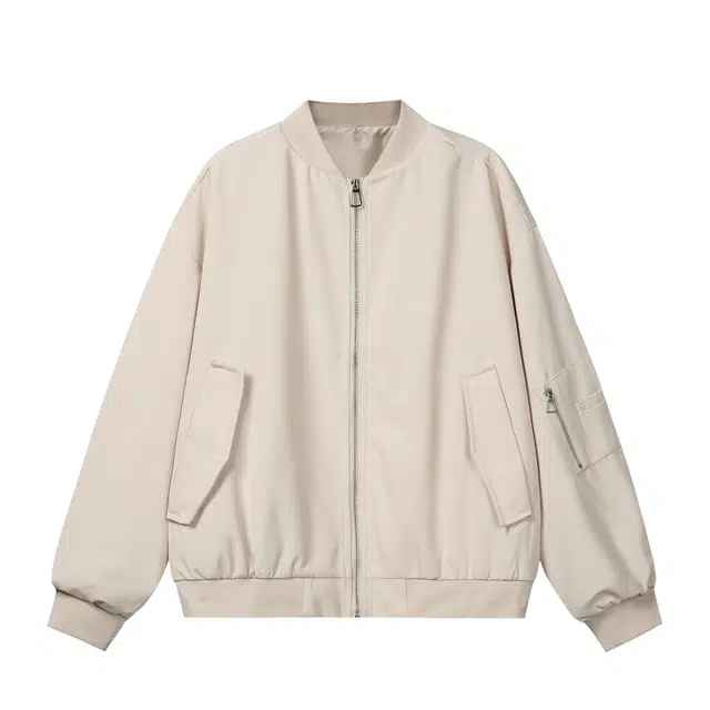孜讯 美式复古纯色基础款解构拼接金属拉链设计感潮牌外套百搭宽松日常通勤舒适休闲飞行员夹克 男女同款