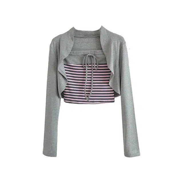 敲模女孩 甜酷风条纹时尚百搭舒适修身显瘦休闲套装 女款