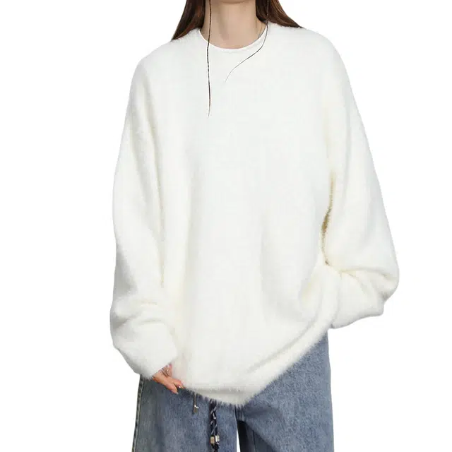 洋气先生 美式潮牌时尚潮流简约大方软糯舒适宽松外穿纯色圆领翻毛设计上衣长袖日常通勤甜美酷帅无性别主义休闲百搭针织衫 男女同款