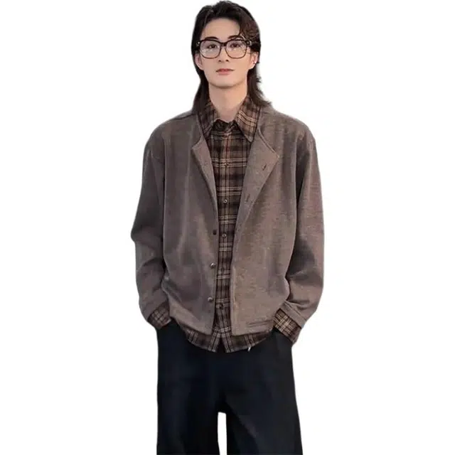 拓菲 假两件拼接老钱风开衫纯色百搭针织衫 男女同款