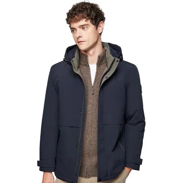 红豆 含兔毛羊毛内胆可脱连帽休闲通勤保暖防风夹克衫外套棉服 男款