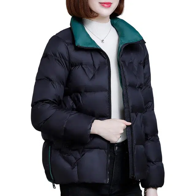 缪斯的诱惑 秋冬经典优雅气质洋气减龄拼色防风防寒保暖轻便运动休闲拉链开衫外套棉衣加绒加厚御寒棉袄轻薄百搭时尚潮流立领面包棉服 女款