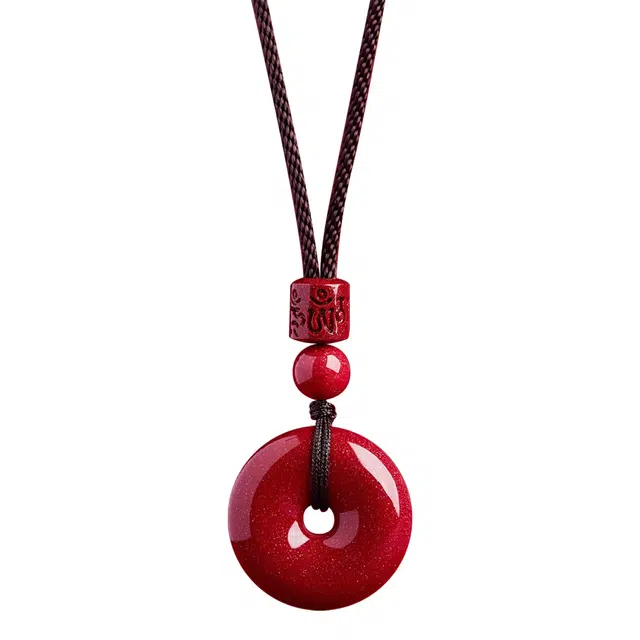 谧月珠宝 新中式国风国潮小众简约高级感紫金砂平安扣吊坠六字真言招财转运本命年吉祥佩戴物转运礼盒好运 朱砂 项链 男女同款情侣款