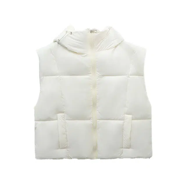 敲模女孩 甜酷风半高领连帽宽肩棉服马甲 女款