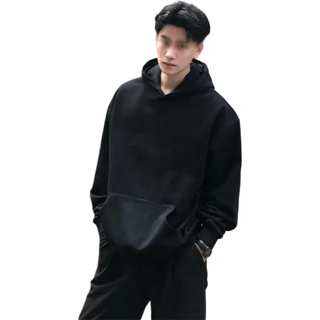 黑马漫画 美式复古重磅纯色连帽男秋季宽松情侣百搭卫衣 男女同款