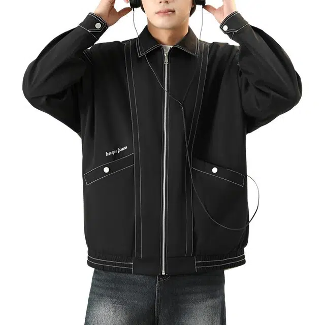 左岸 美式高街青少年时尚简约百搭纯色长袖男装上衣设计拉链翻领休闲宽松舒适小众学院风港风潮牌夹克 男款