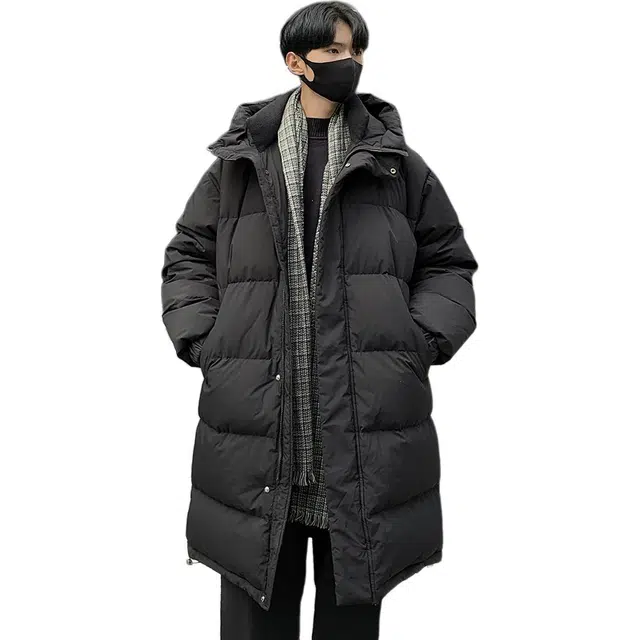 顶峰保罗 美式潮牌中长款简约百搭纯色连帽长袖羽绒服 男女同款