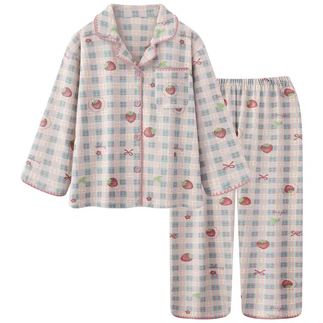 俏霓桐 甜美可爱少女风翻领开衫保暖德绒蓄温加绒长袖长裤家居服可外穿睡衣套装 女款