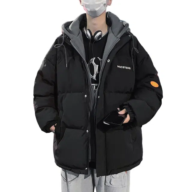 顶峰保罗 假两件拼接撞色休闲工装连帽长袖复古潮牌无性别主义直筒面包服宽松百搭加厚派克服保暖大码时尚棉服 男女同款