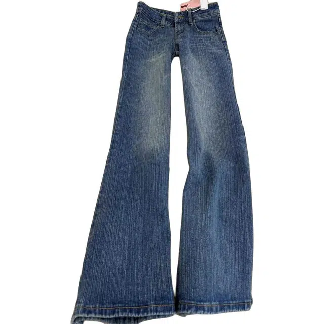 么宁 美式高街竹节纹低腰微喇宽松显瘦高个子加长阔腿裤子牛仔裤 女款