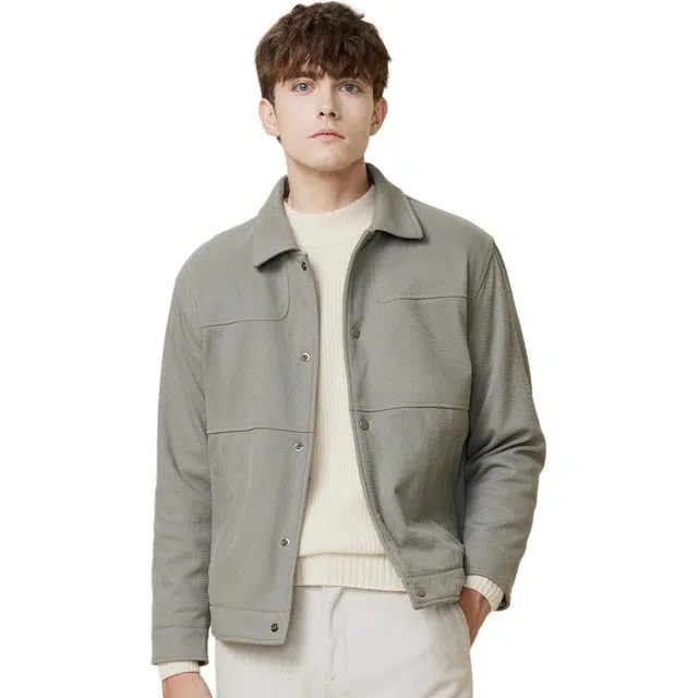 红豆 夹棉加厚高级感肌理夹克保暖商务休闲通勤翻领秋冬外套棉服 男款