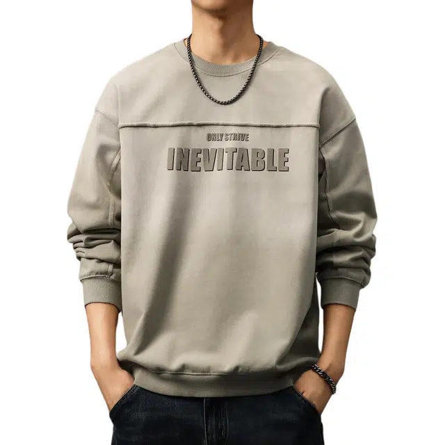 贵色 秋季 日系潮流复古渐变水洗重磅圆领长袖男士潮牌字母印花拼接设计感舒适保暖休闲上衣卫衣 宽松型 男女同款