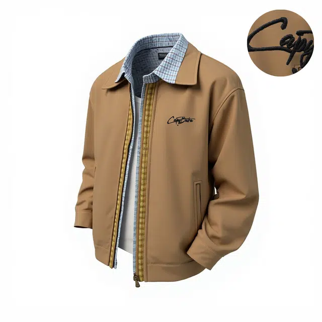 卡皮巴拉小黄豚 美式潮牌百搭格纹拼接撞色双层领假两件设计感无性别主义春秋季宽松休闲舒适高街痞帅工装夹克外套 男女同款