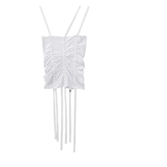 TREEMINGBIRD Velvet String Shirring Layered Top