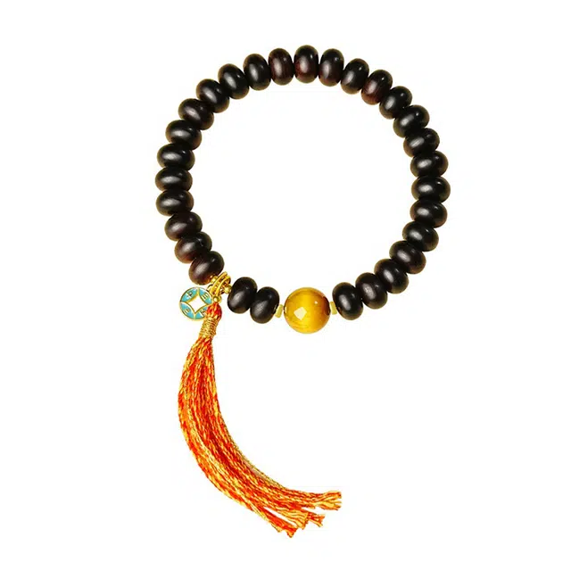 宣华意 国潮风高级感小众设计简约时尚百搭日常通勤冷门木质文玩 佛念珠串珠流苏配饰 好运连连 单圈 崖柏 手串 女款