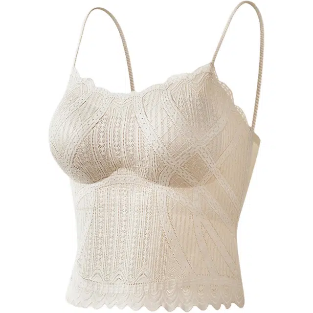 皇室品轩 粉底液蕾丝美背背心小吊带内搭纯欲上衣打底衫外穿抹胸带胸垫内衣文胸 女款