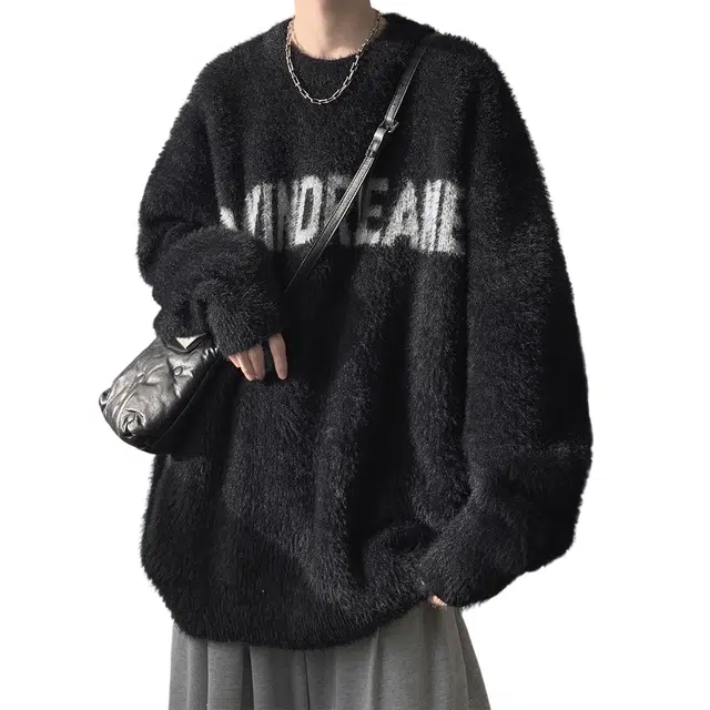 顶峰保罗 字母无性别主义宽松百搭高街简约慵懒圆领套头长袖针织衫 男女同款