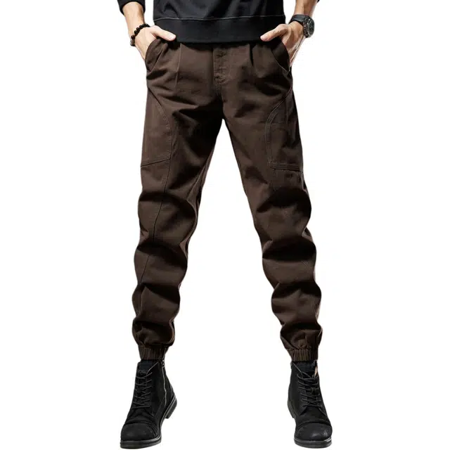 贵色 秋季 美式潮流复古阿美咔叽风纯色拼接口袋男士潮牌时尚百搭户外出行运动宽松休闲小脚灯笼裤工装裤 束脚 男女同款