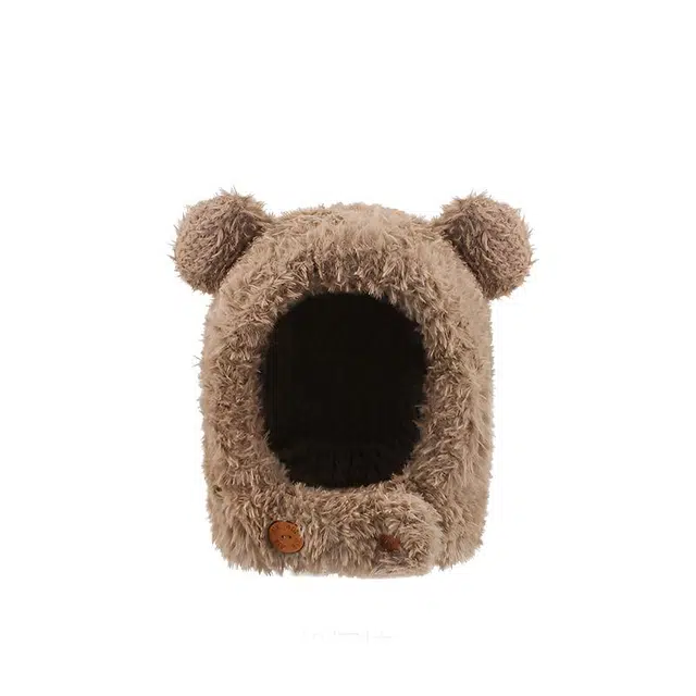 【小熊模拟器~冬日】 攸委 可爱毛绒熊耳朵护耳帽子冬季加厚保暖防寒加绒柔软 涤纶 时尚百搭大头围显脸小斗篷帽 男女同款情侣款