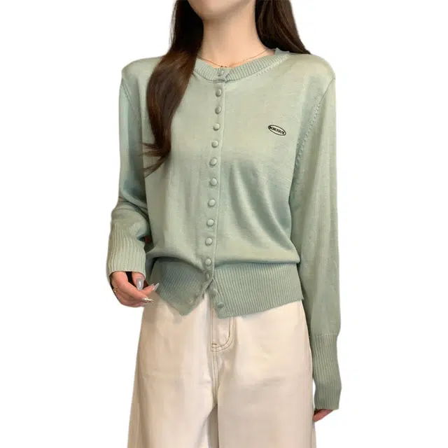 思蓓儿 秋季韩版宽松显瘦圆领软糯长袖开衫女外套针织衫 女款