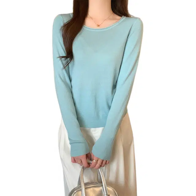 思蓓儿 秋季韩版气质百搭软糯长袖打底上衣针织衫 女款