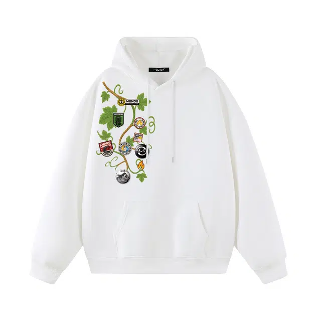 一人之下 美式高街仿刺绣藤条八卦印花吧唧休闲宽松落肩舒适简约基础百搭设计感个性精选运动日常通勤潮流复古气质长袖连帽卫衣 男女同款