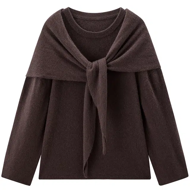 太平鸟 简约优雅宽松慵懒披肩圆领套头衫柔软针针织衫 女款