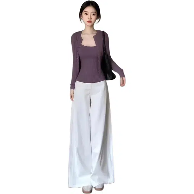 思蓓儿 秋季韩系穿搭吊带背心针织开衫牛仔裤三件套休闲套装 女款