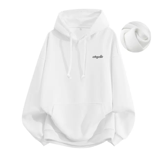 棉致 星星字母简约基础无性别主义美式街头重磅加绒弹力柔软舒适抗皱挺括休闲透气套头连帽卫衣 男女同款