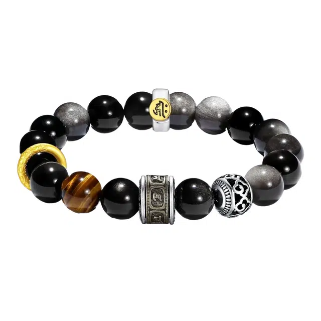 子婳 时来运转平安顺逐聚福聚财新中式国潮飞黄腾达黄虎眼石转运珠时尚精致生肖守护神串珠#好运 黑曜石 手串 男女同款情侣款
