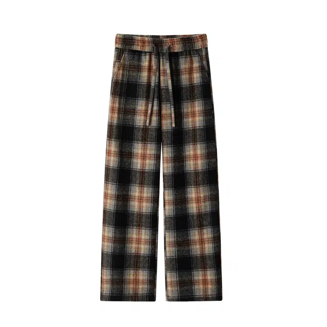 孜讯 美式复古学院风撞色格纹潮牌直筒长裤百搭宽松舒适日常通勤慵懒感垂感休闲裤 男女同款